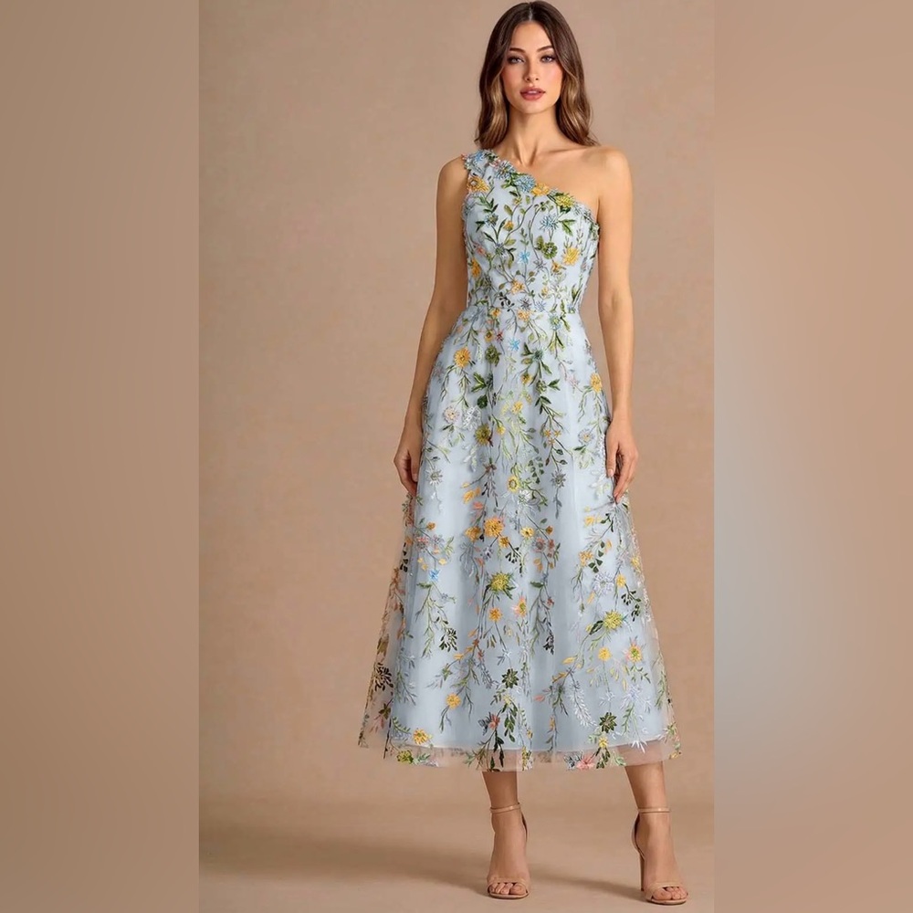 Azazie Maribela Sky Blue Midi Dress